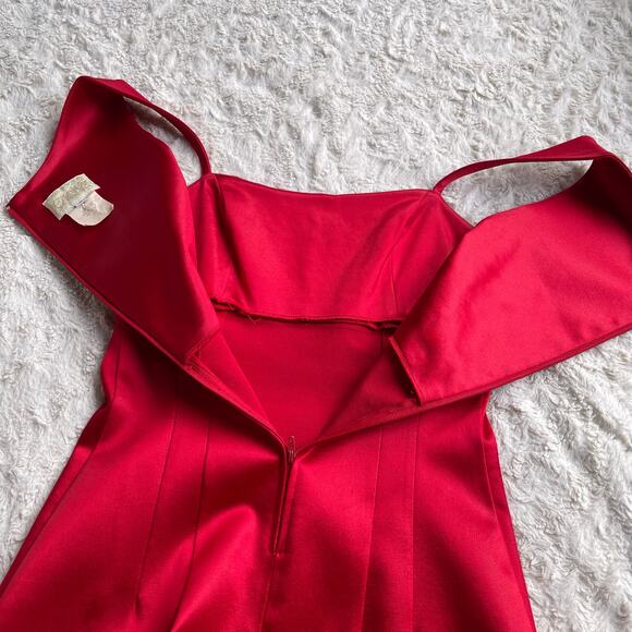 Vintage Cache red satin dress column cocktail maxi square‎ neck sleeveless S - Picture 10 of 17